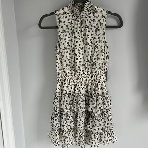 Black & White Floral Cinched Mini Dress